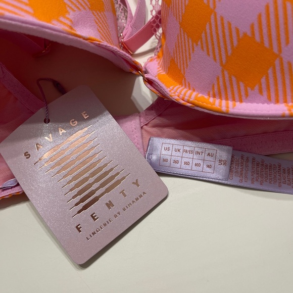 SAVAGE X Fenty Gingham Remix Low-Cut Balconette Bra SZ 36D Orange Pink NWT - Picture 5 of 6